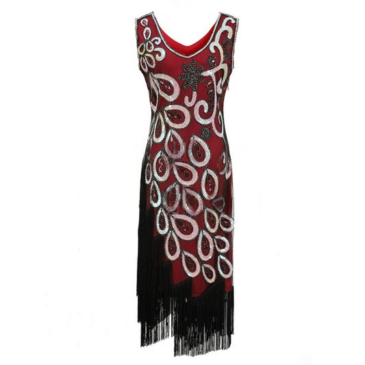 1920s Sequin Fringe Flapper Dress for Women – Peacock Beaded Vintage Gatsby Costume Dress for Roaring Twenties Party, Prom, Halloween