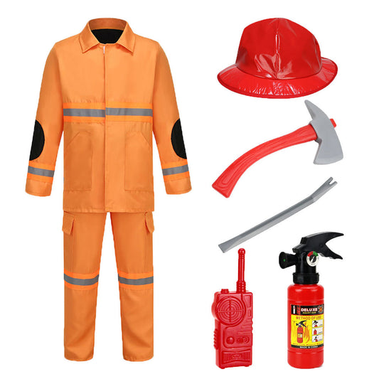 Boys Fireman Uniform Suit Children's Firefighter Performance Costume with Toy