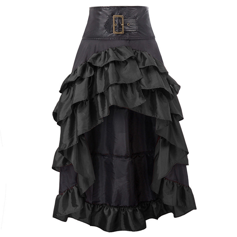 Women's Victorian Gothic High-Low Ruffle Skirt Steampunk Party Costume | MEEJOY
