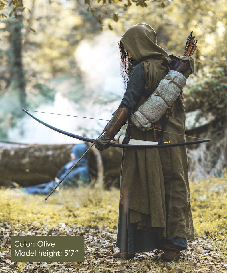 Medieval Linen Hooded Cloak Ranger Cape Viking Renaissance LARP Costume