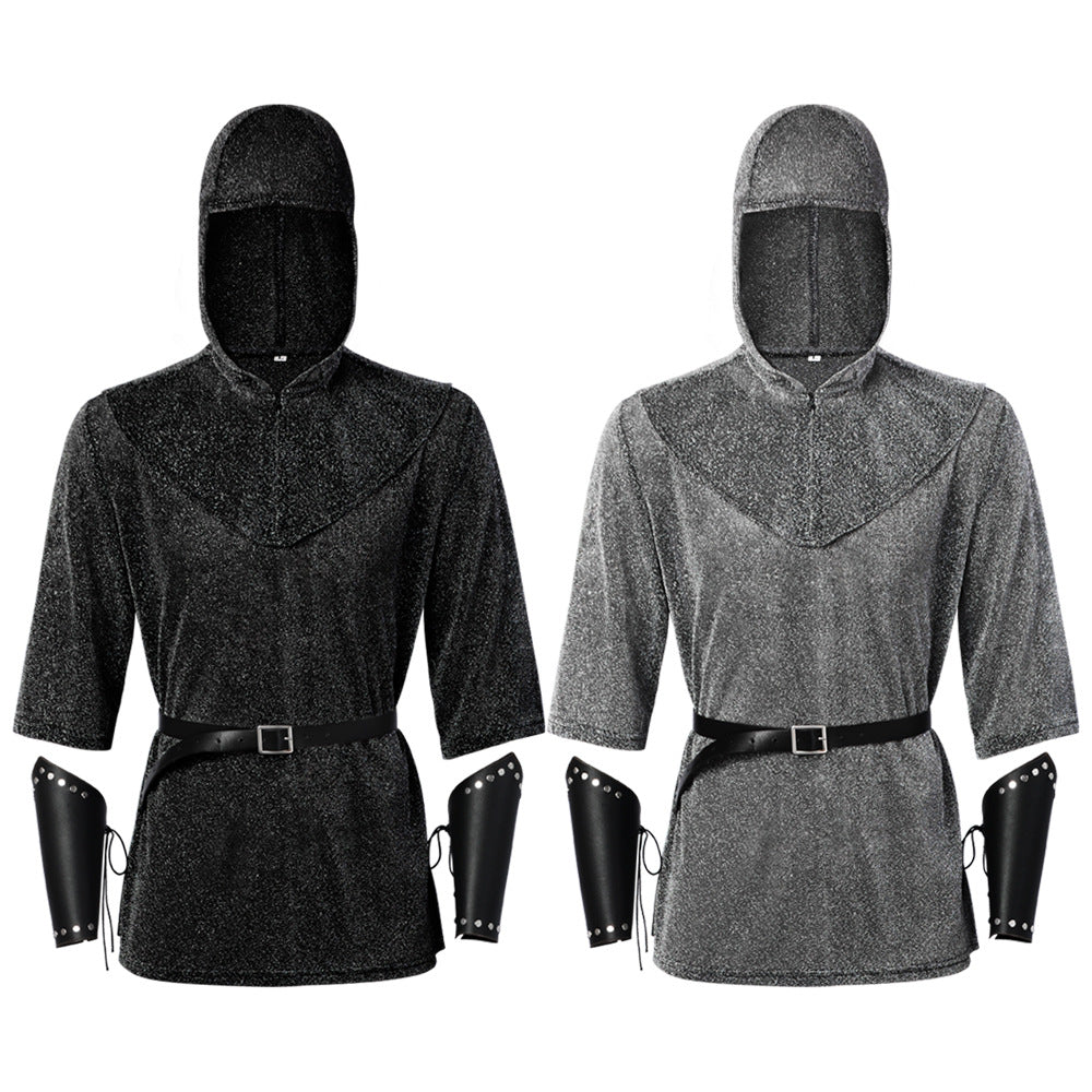 Men's Faux Chainmail Medieval Knight Costume Set – Hood, Tunic &amp; Belt