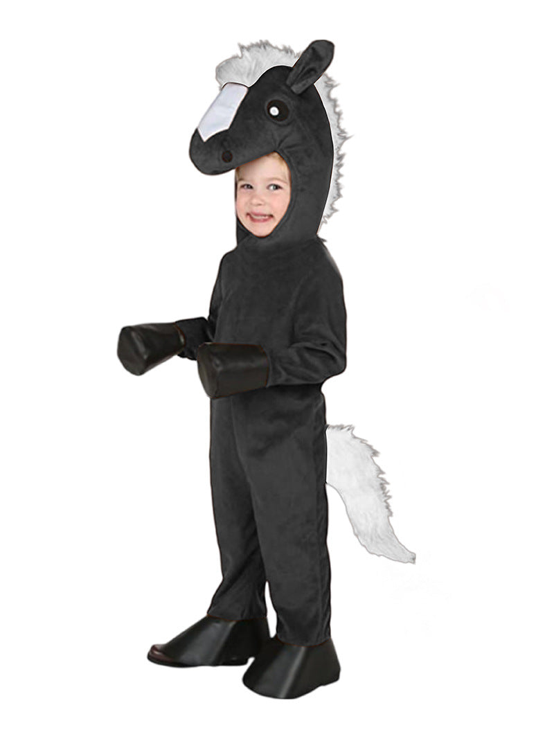 Kids Horse Fancy Dress Jumpsuit with Hood Hoof Covers Party Costume