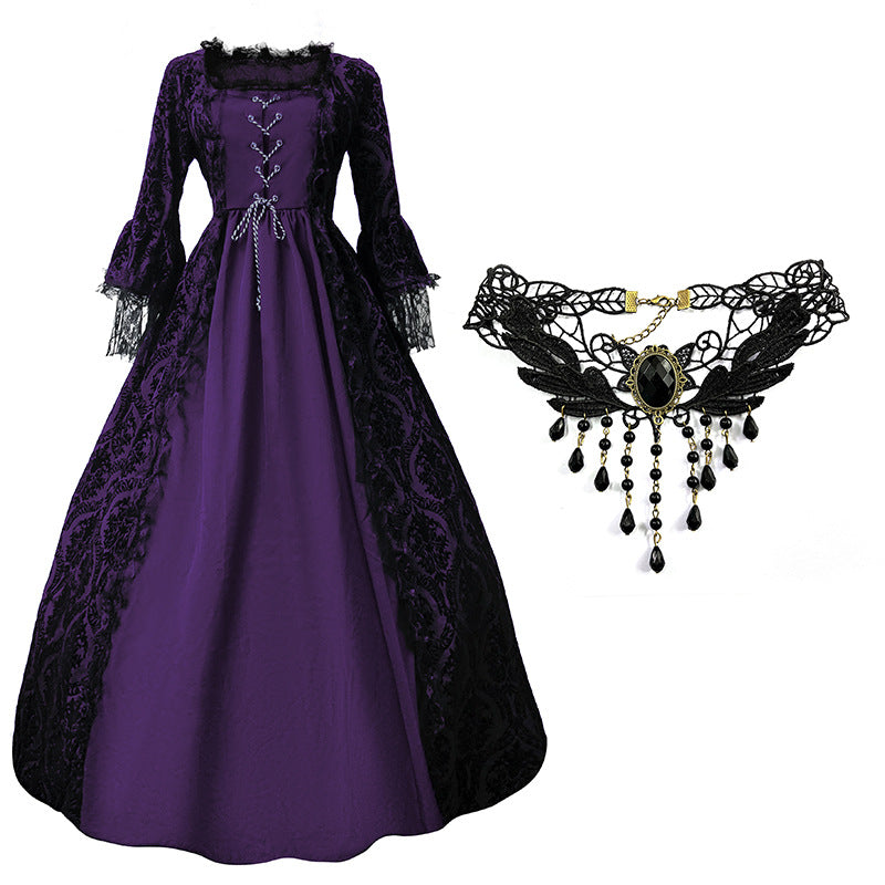 Women’s Vintage Gothic Renaissance Lace Court Dress Medieval Victorian Ball Gown