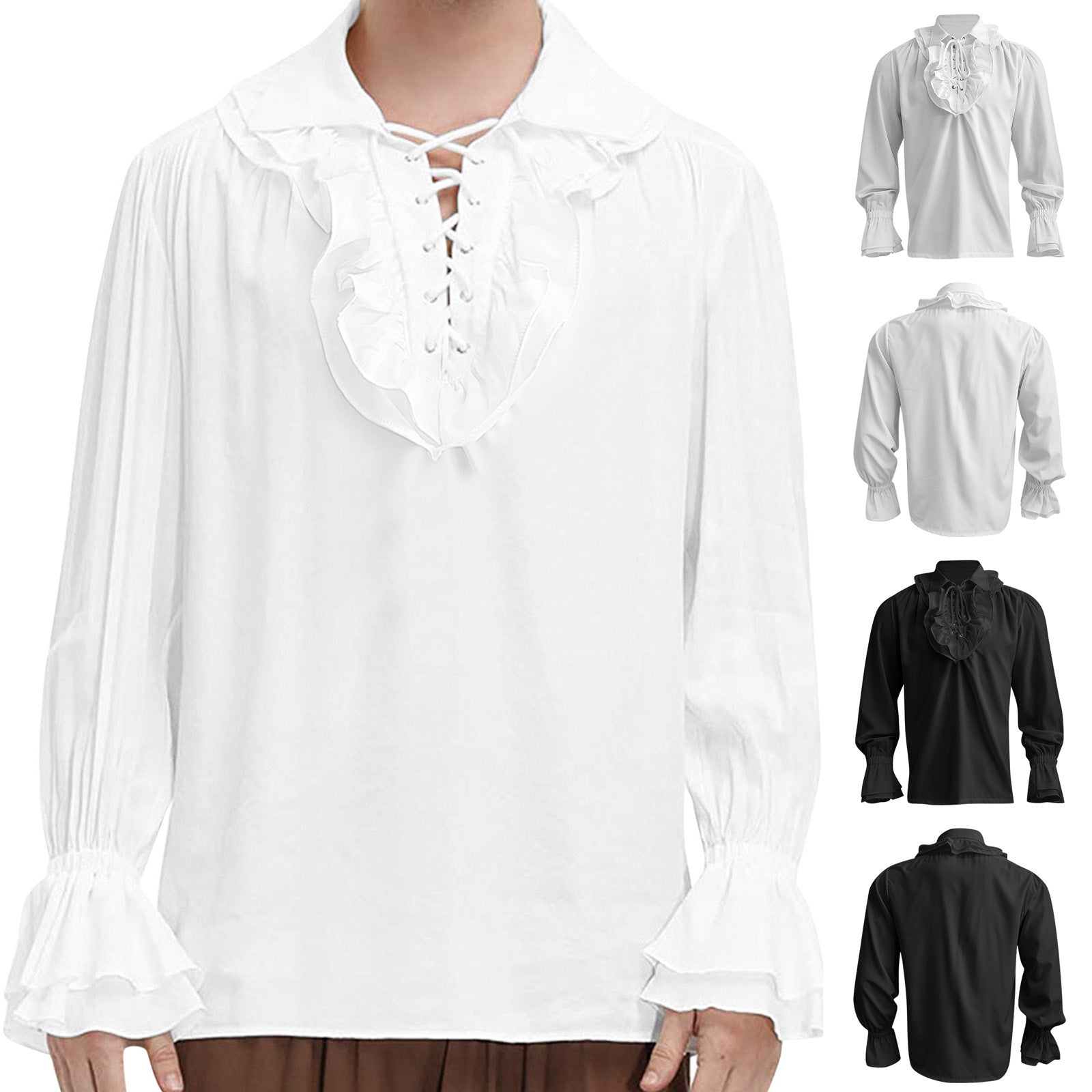 Men’s Ruffle Renaissance Poet Shirt – Medieval Pirate Top | S–2XL