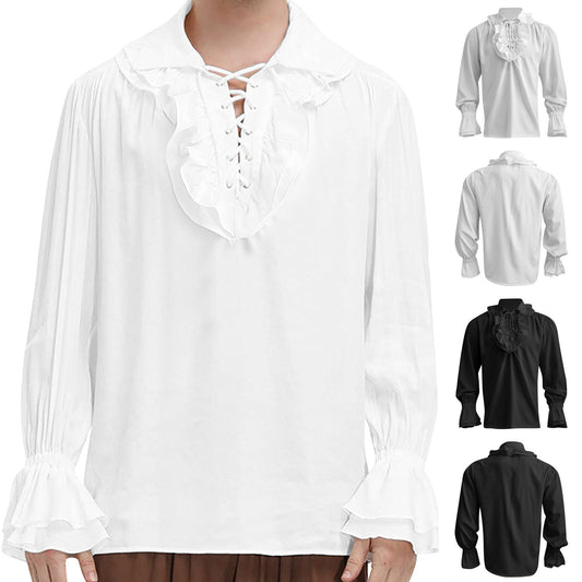 Men’s Ruffle Renaissance Poet Shirt – Medieval Pirate Top | S–2XL