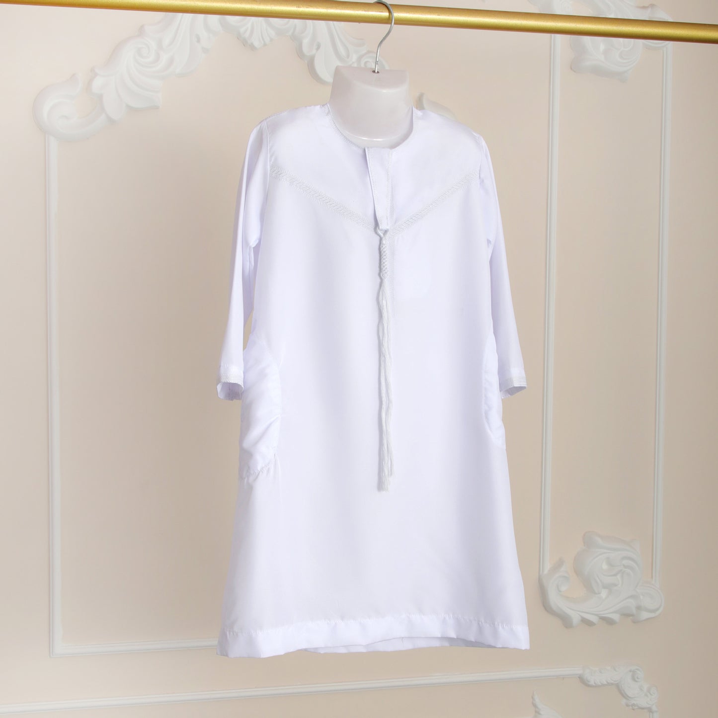 Boys White Thobe Traditional Kids Long Robe Eid Formal Outfit