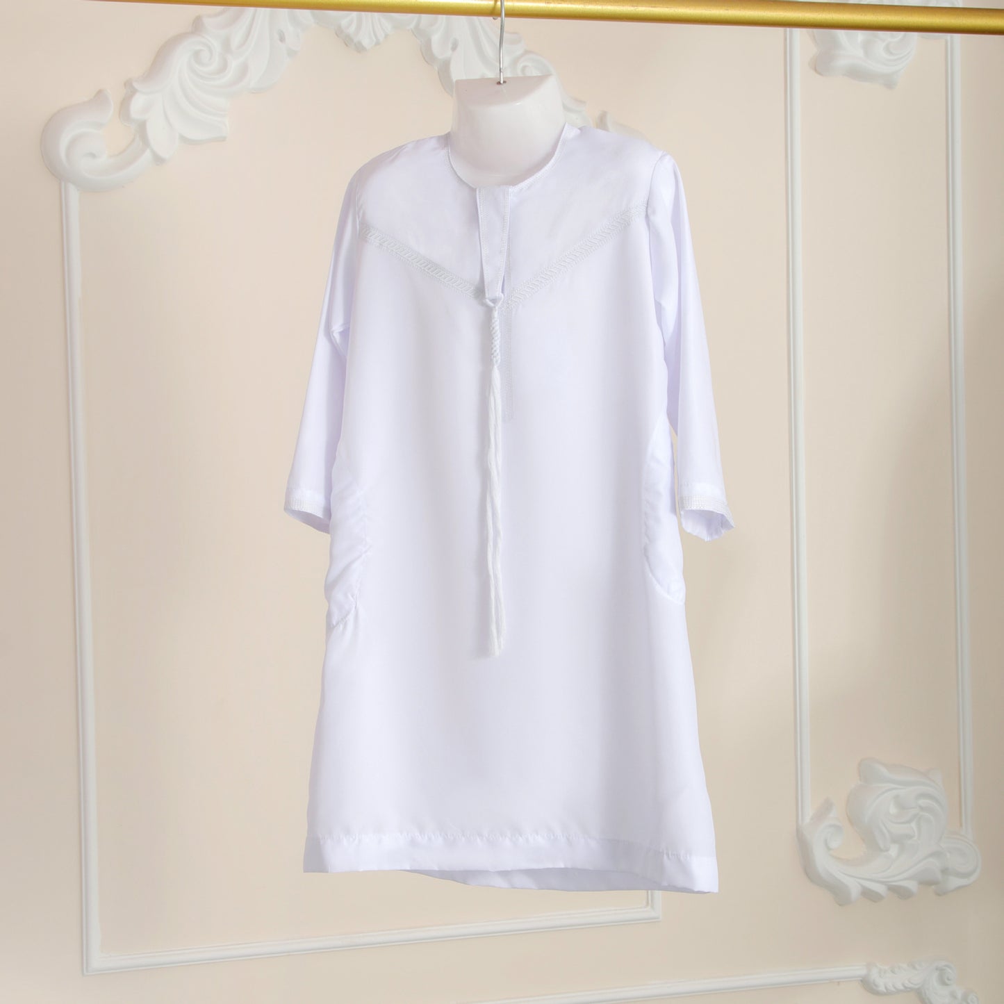 Boys White Thobe Traditional Kids Long Robe Eid Formal Outfit