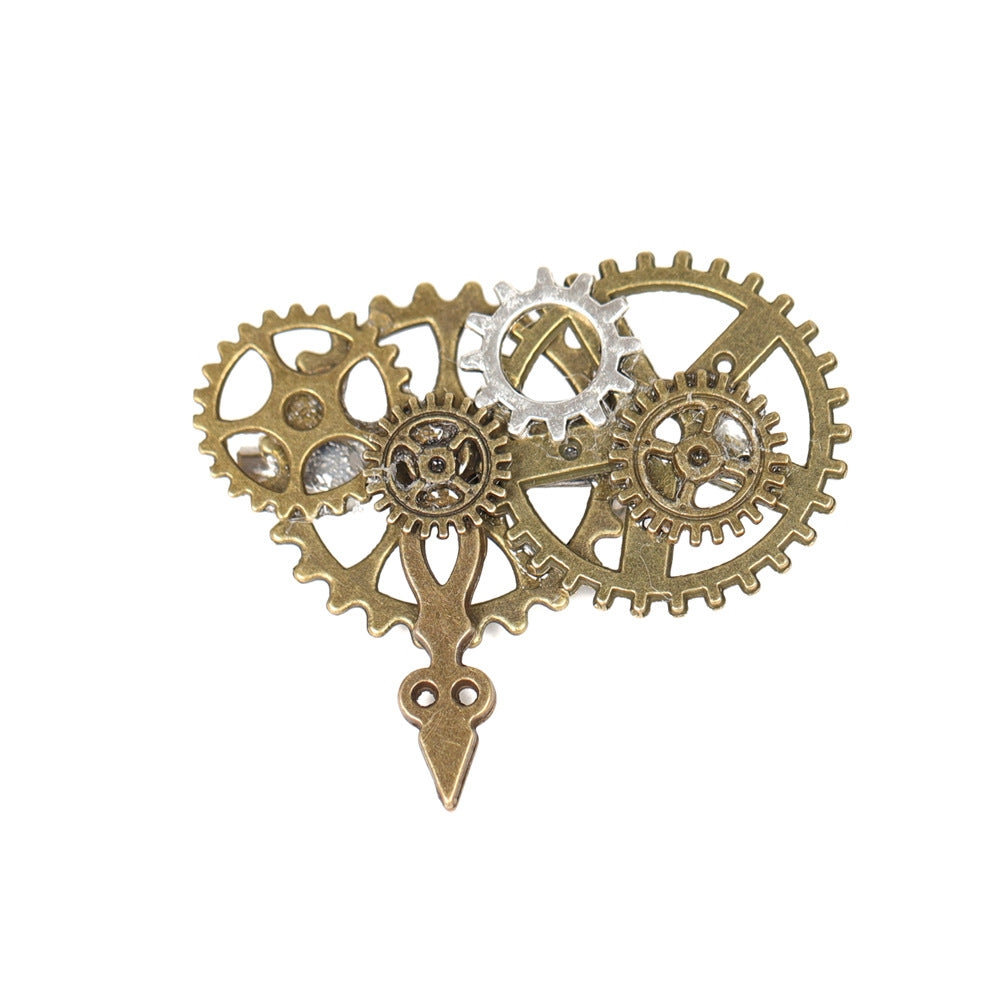 Steampunk Gear Wing Brooch Victorian Gothic Chain Lapel Pin Cosplay Accessory