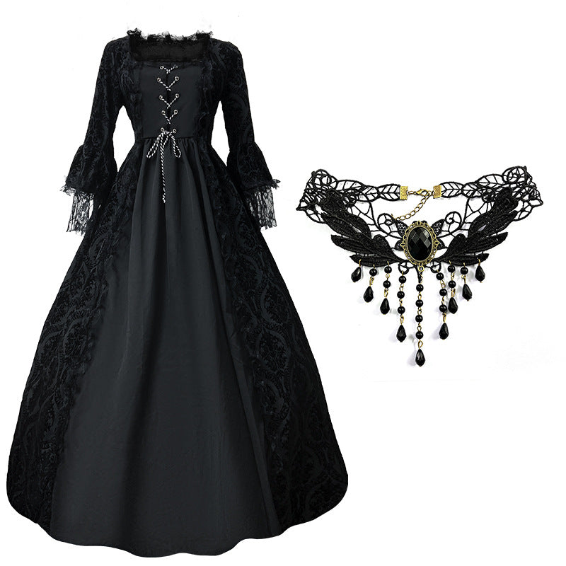 Women’s Vintage Gothic Renaissance Lace Court Dress Medieval Victorian Ball Gown