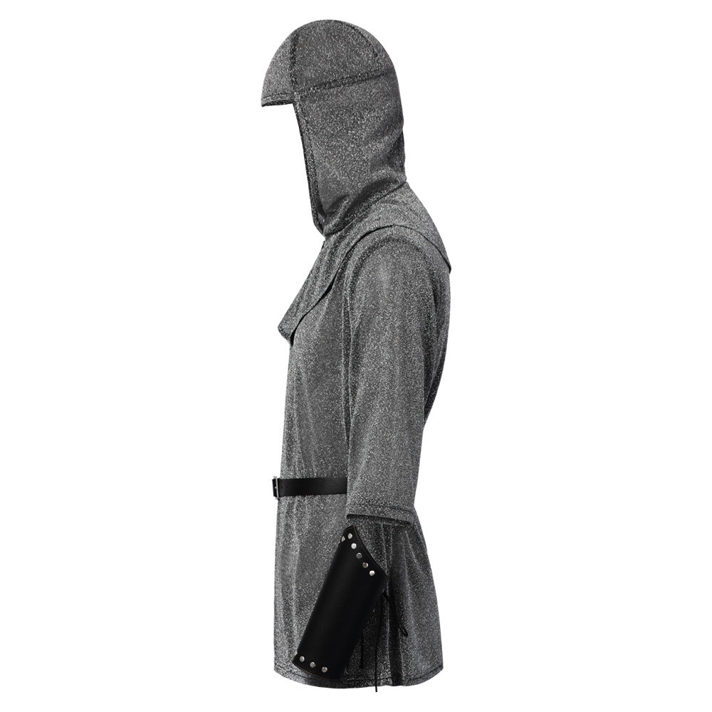 Medieval Knight Faux Chainmail Costume Mens Hood Tunic Belt Halloween LARP