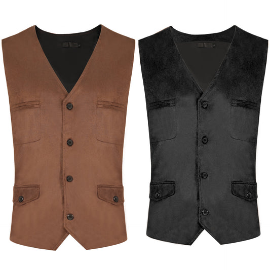 Men's Velvet Vintage Vest – V-Neck Decorative Waistcoat S–2XL