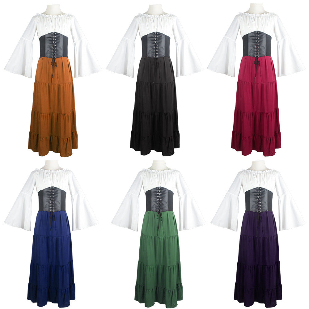 Renaissance Medieval Women Corseted Dress Costume for Halloween Xmas Party