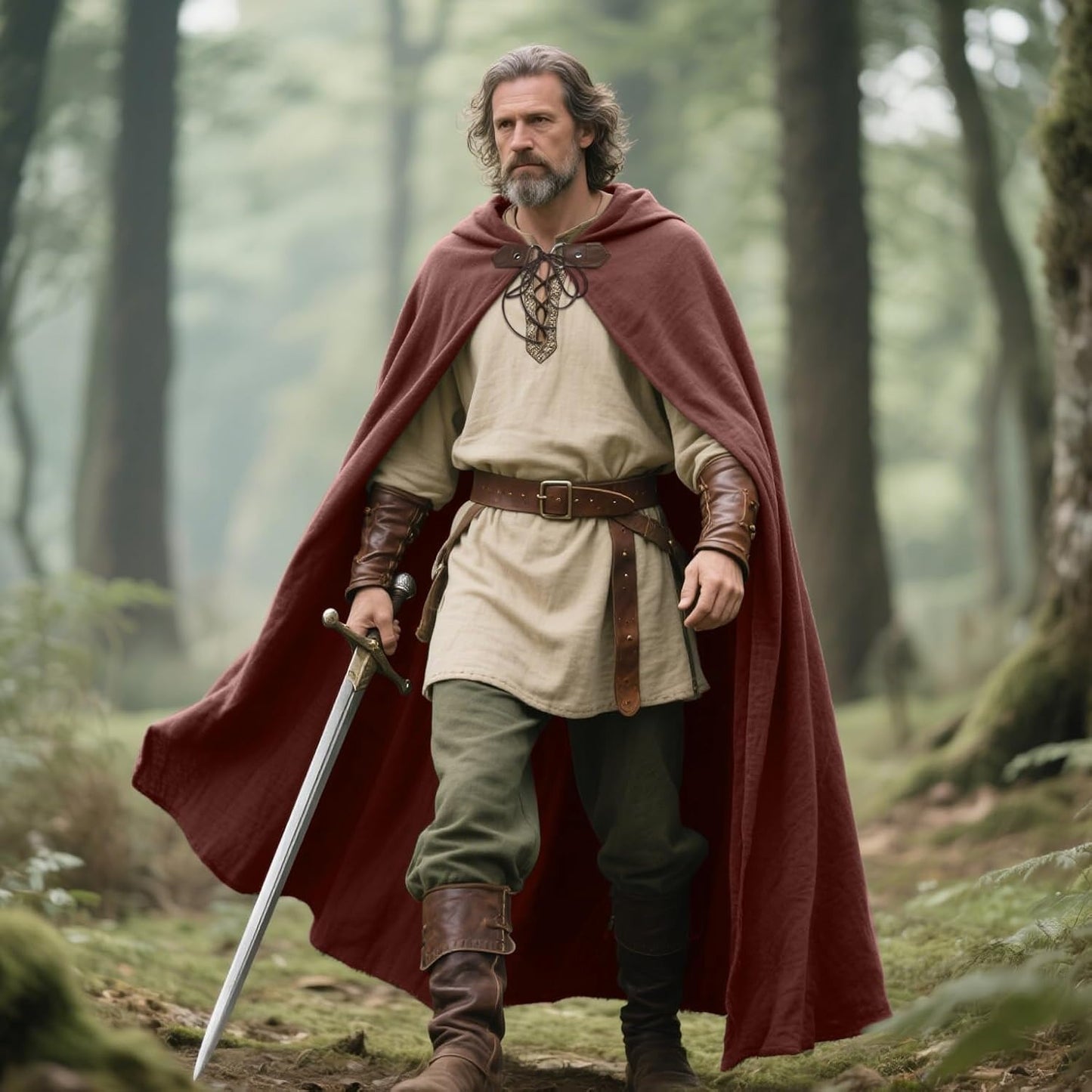 Medieval Ranger Cape Hooded Cloak Linen Shawl LARP Halloween Costume
