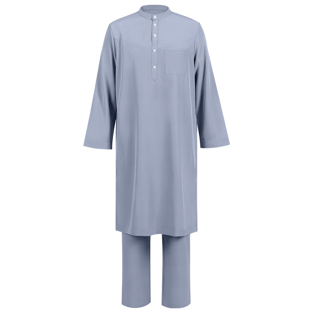 Men's Islamic Thobe Jubba Kandura Set with Sirwal Pants – Traditional Middle Eastern Muslim Robe Outfit Bisht