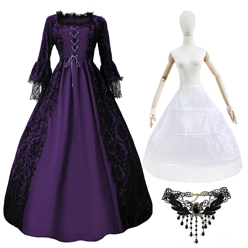 Women’s Vintage Gothic Renaissance Lace Court Dress Medieval Victorian Ball Gown