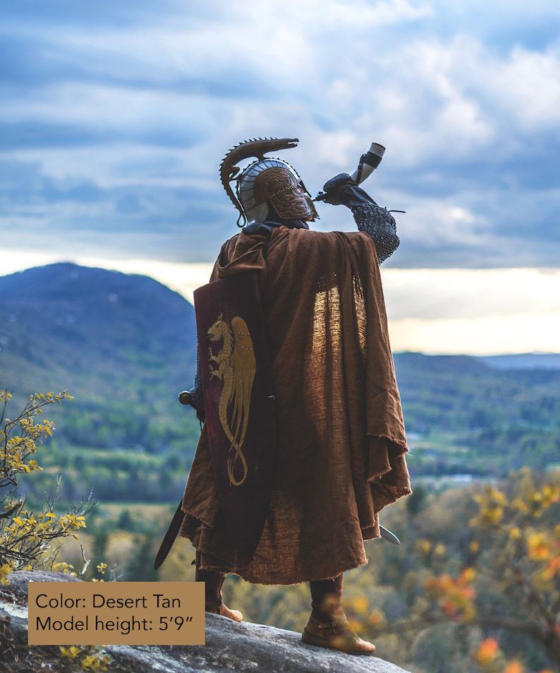 Medieval Linen Hooded Cloak Ranger Cape Viking Renaissance LARP Costume