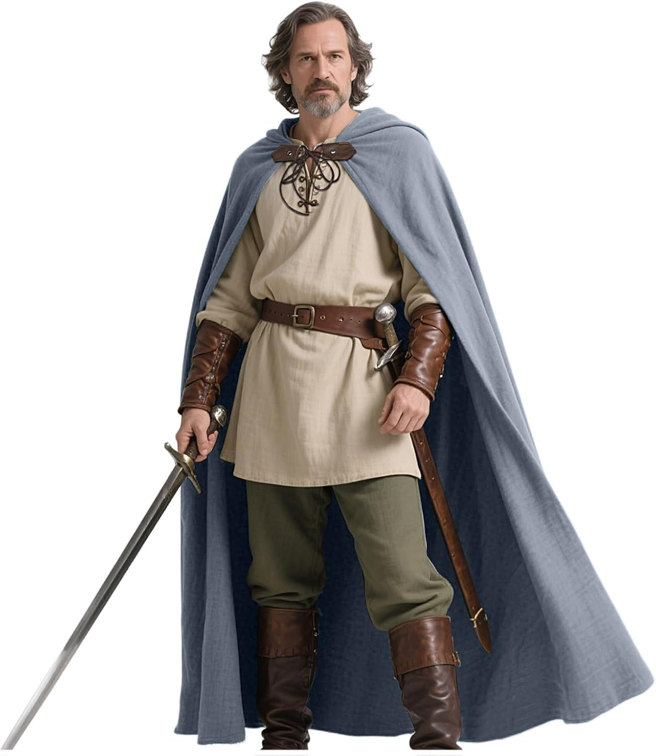 Medieval Ranger Cape Hooded Cloak Linen Shawl LARP Halloween Costume