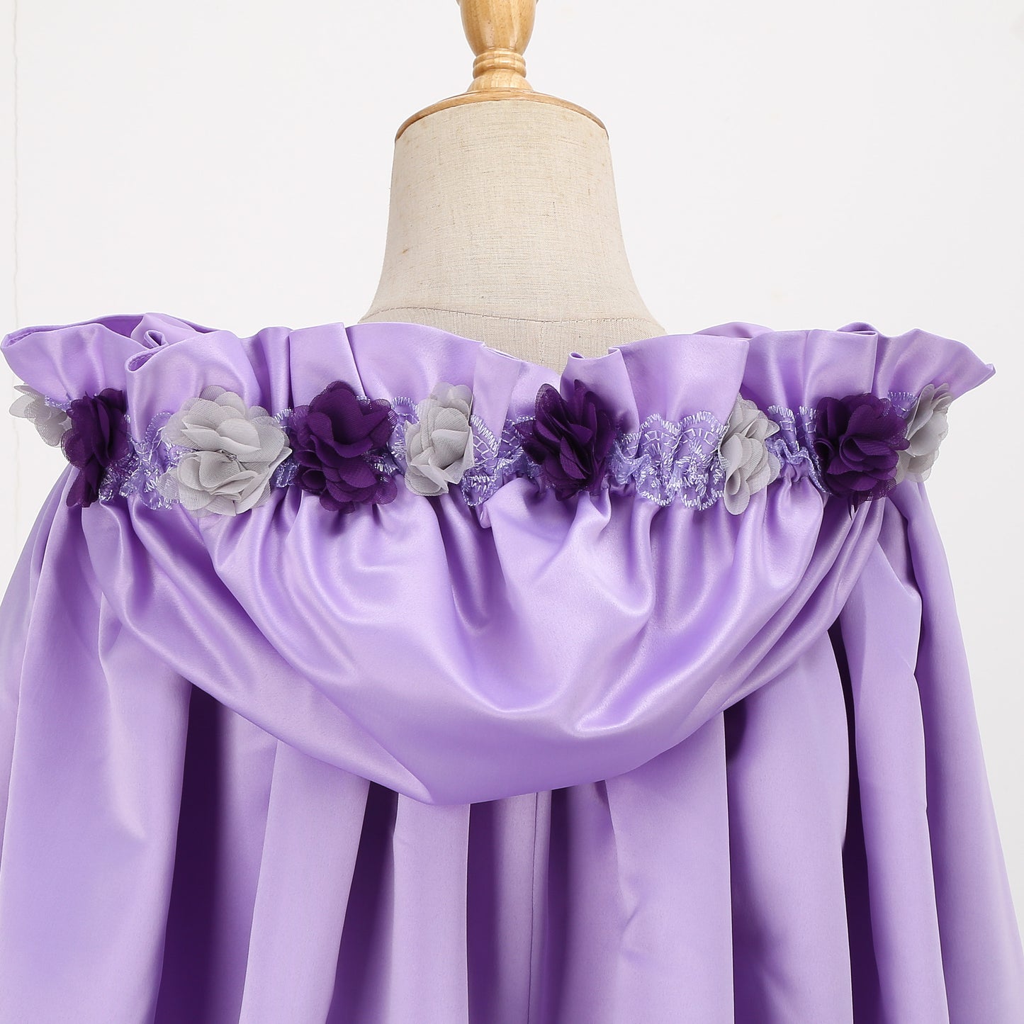 Girls Purple Satin Hooded Cloak Fairy Princess Dress Cape Christmas Cosplay Outfit