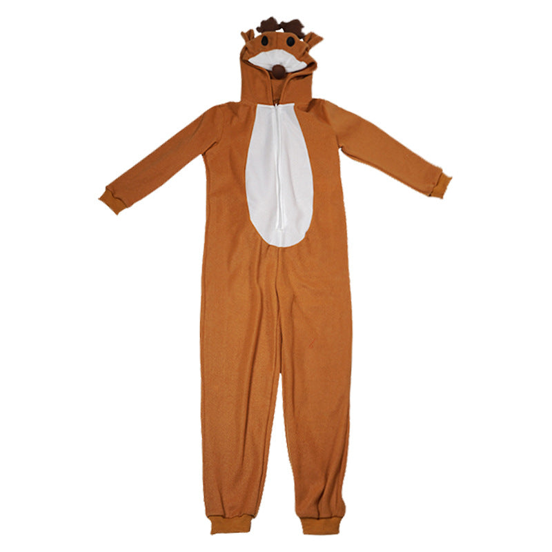Christmas Reindeer Onesie Costume for Adults Funny Elk Pajamas Couple Family Outfit