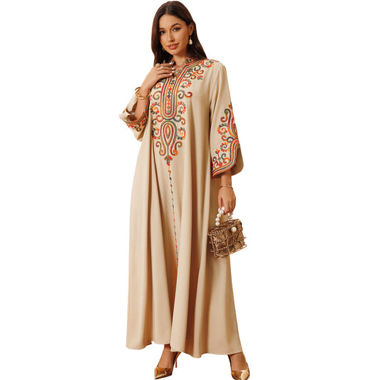 Women's Embroidered Arab Kaftan Dress Modest Islamic Abaya Maxi Robe | MEEJOY