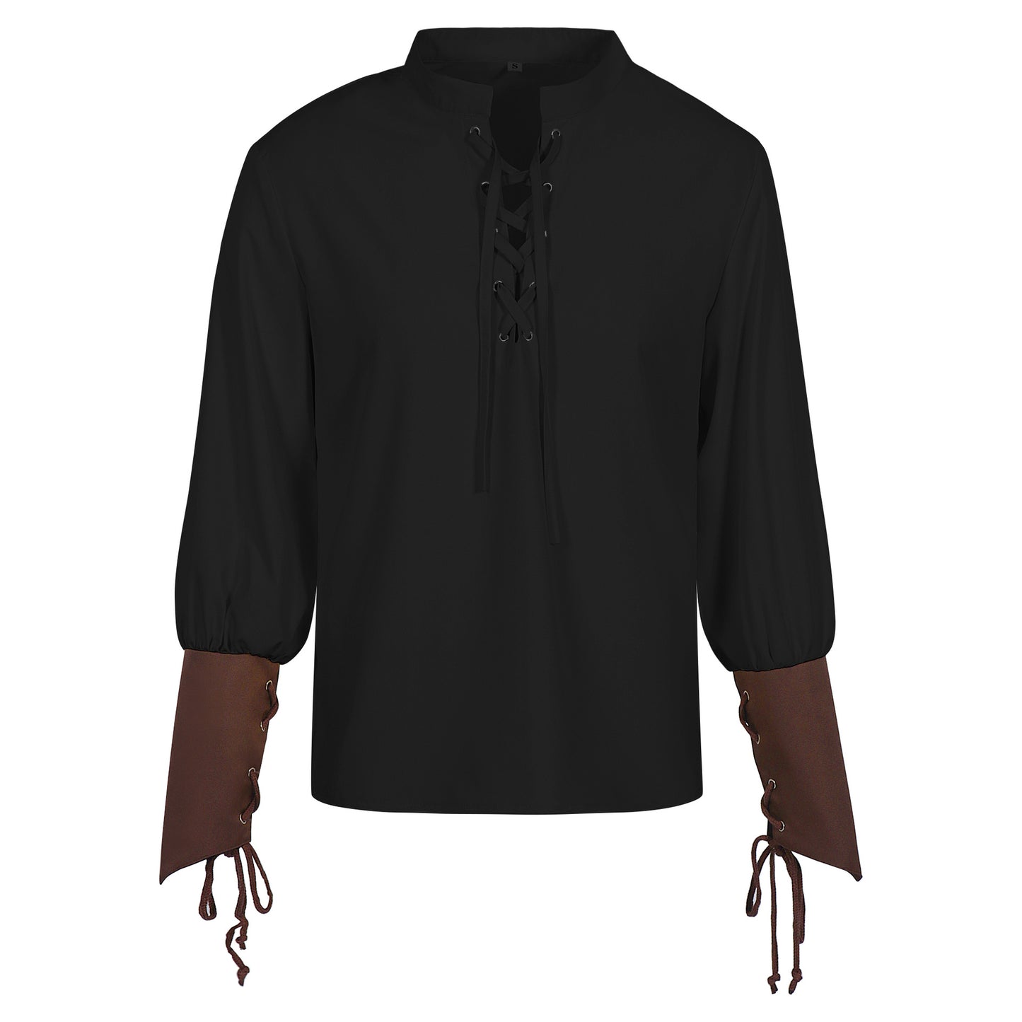 Mens Steampunk Pirate Shirt Lace Up Long Sleeve Medieval Tunic Top 3 Colors