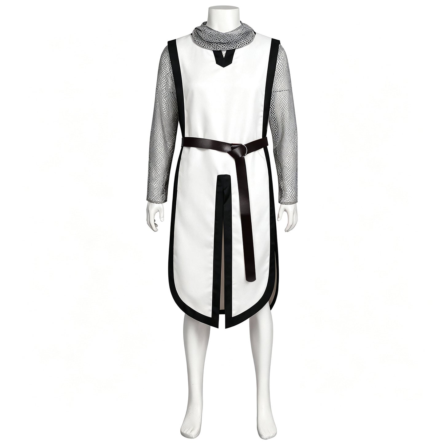 Medieval Knight Costume Mens Hooded Chainmail Look Shirt Halloween LARP Cosplay
