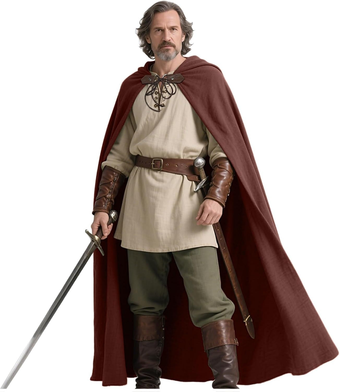 Medieval Ranger Cape Hooded Cloak Linen Shawl LARP Halloween Costume