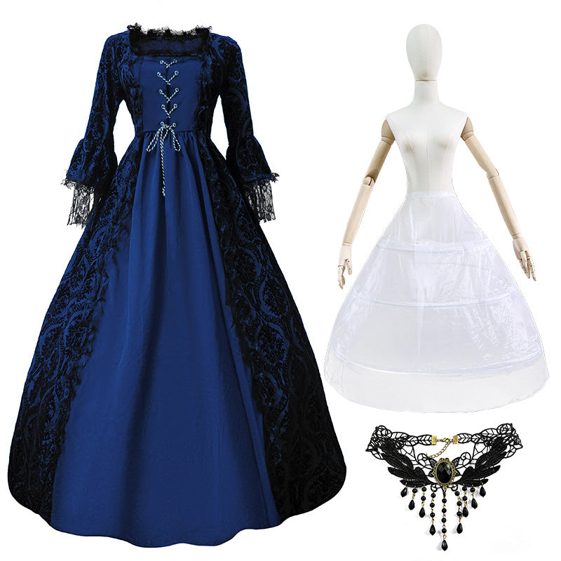 Women’s Vintage Gothic Renaissance Lace Court Dress Medieval Victorian Ball Gown