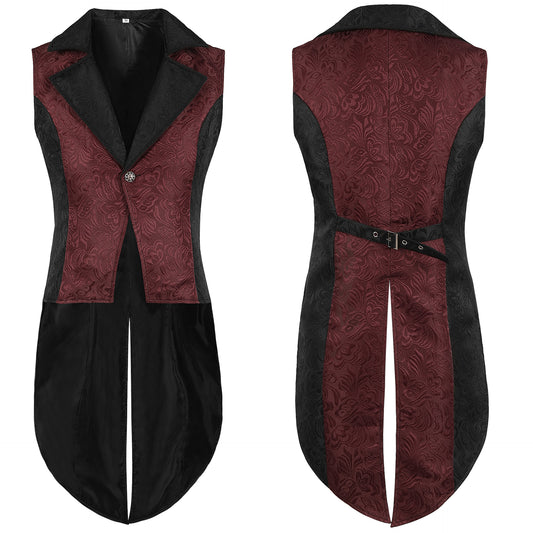 Men’s Jacquard Velvet Waistcoat – Tailcoat-Back Vest | S–2XL