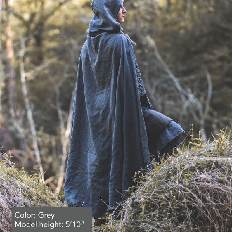 Medieval Linen Hooded Cloak Ranger Cape Viking Renaissance LARP Costume