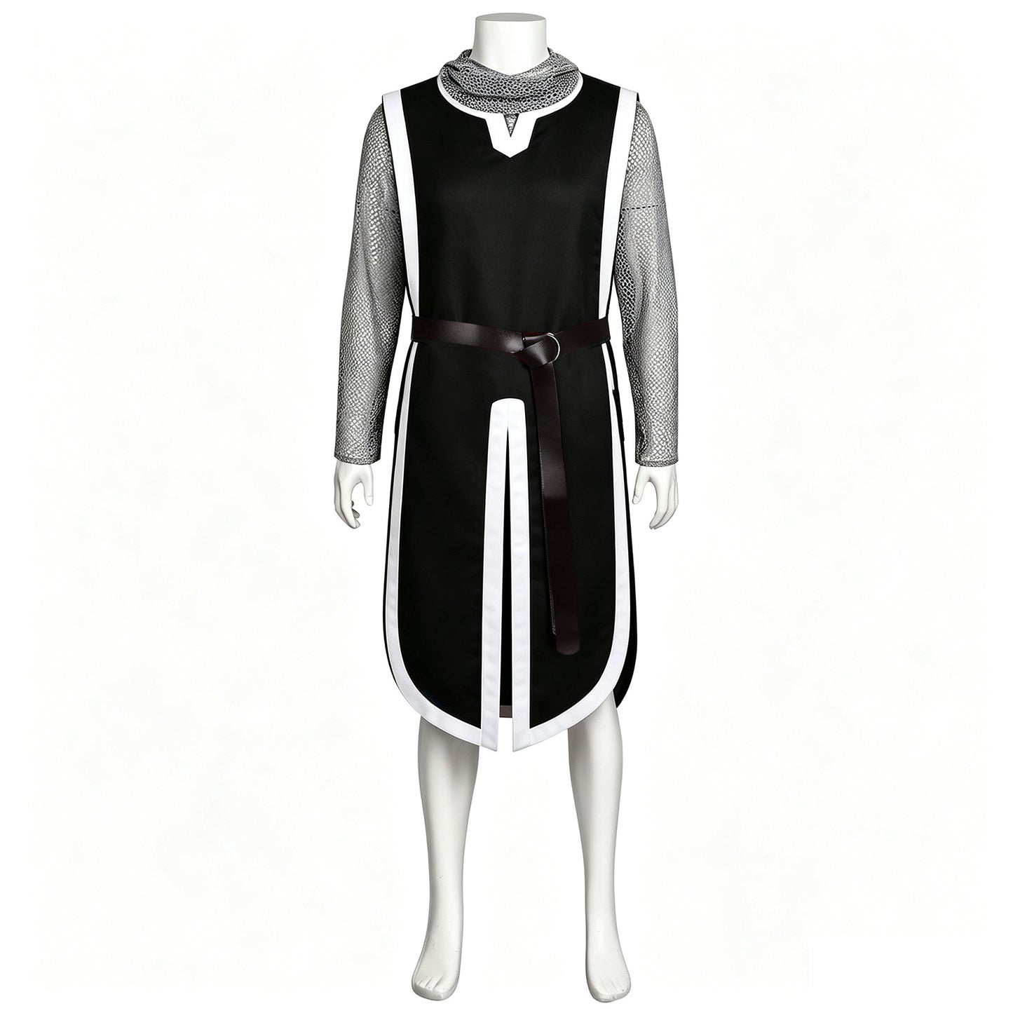 Medieval Knight Costume Mens Hooded Chainmail Look Shirt Halloween LARP Cosplay