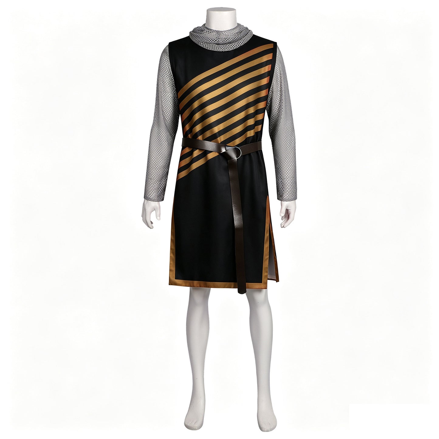 Medieval Knight Costume Mens Hooded Chainmail Look Shirt Halloween LARP Cosplay