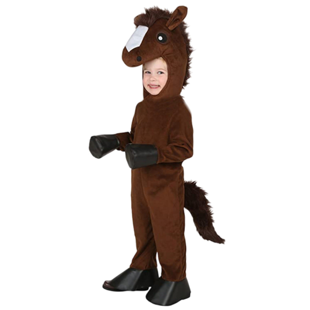 Kids Horse Fancy Dress Jumpsuit with Hood Hoof Covers Party Costume