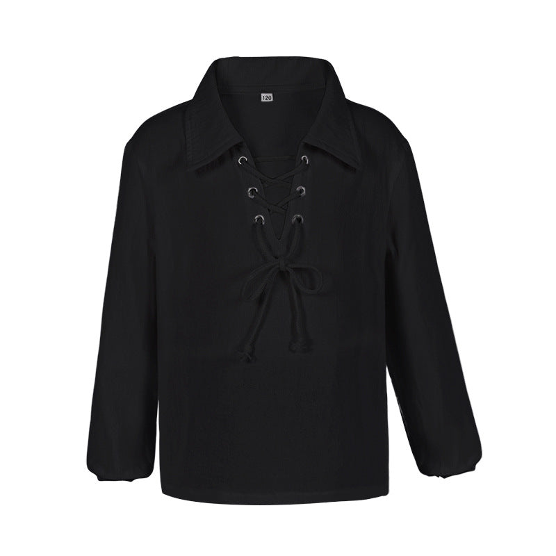 Kids Halloween Renaissance Victorian Steampunk Shirt – Black Pirate Costume