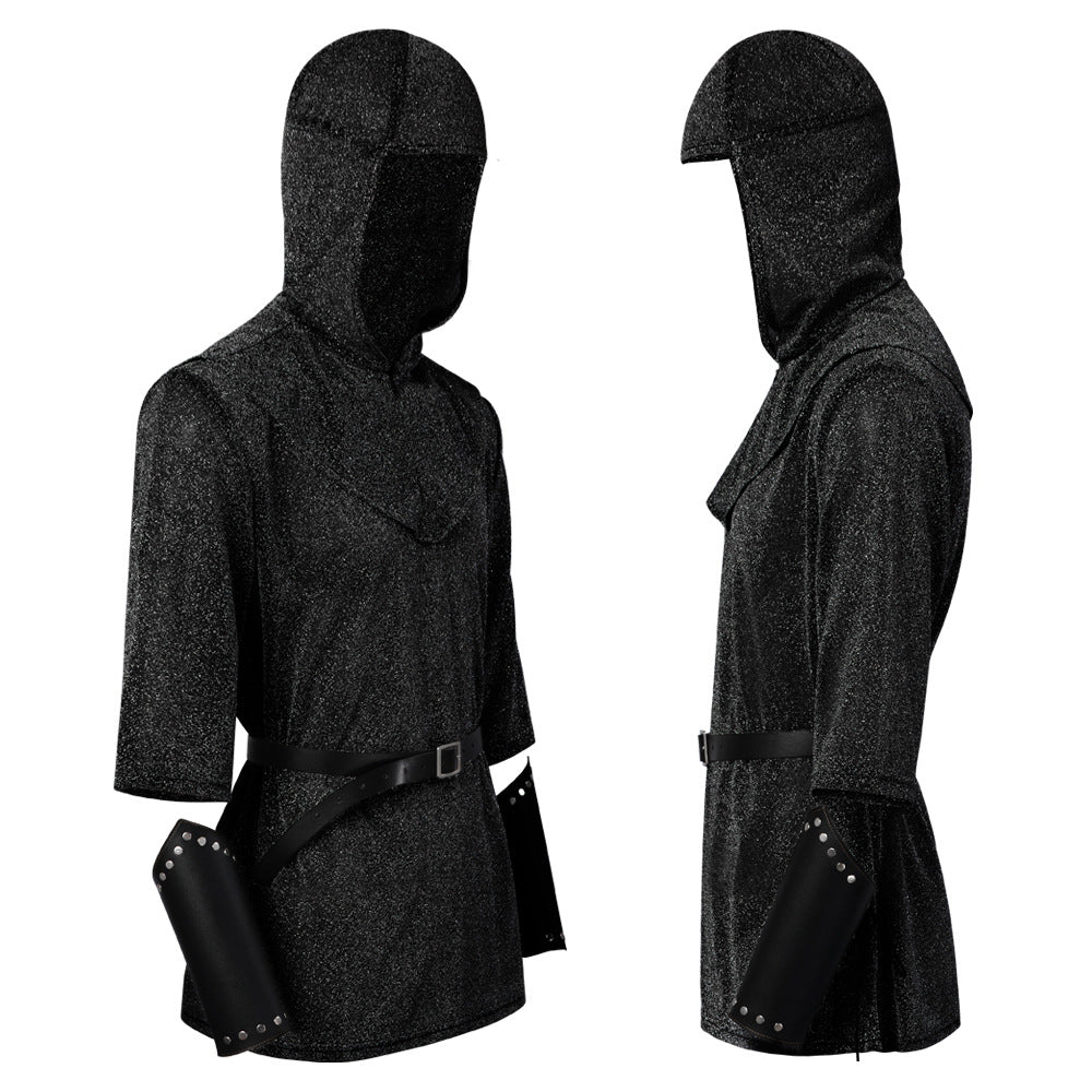 Medieval Knight Faux Chainmail Costume Mens Hood Tunic Belt Halloween LARP