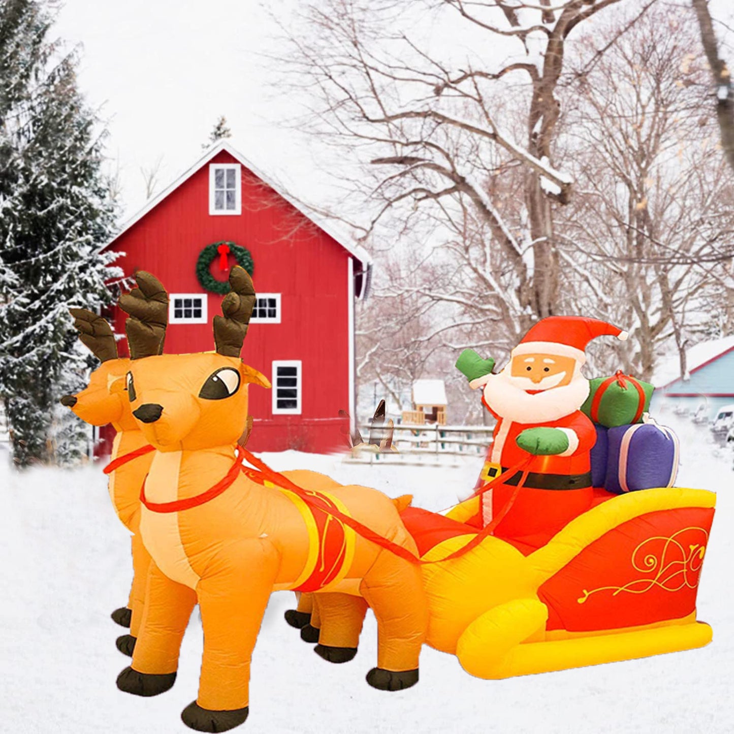 Christmas Inflatable Santa Sleigh Reindeer LED Outdoor Yard Garden Decor