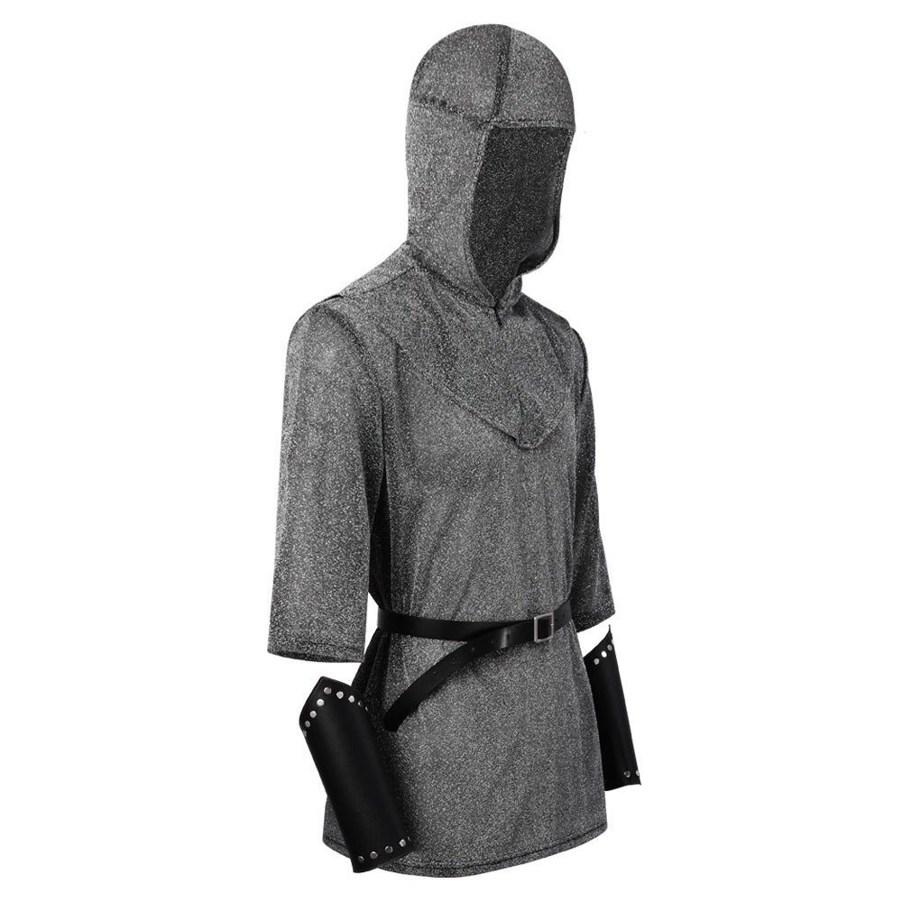 Medieval Knight Faux Chainmail Costume Mens Hood Tunic Belt Halloween LARP