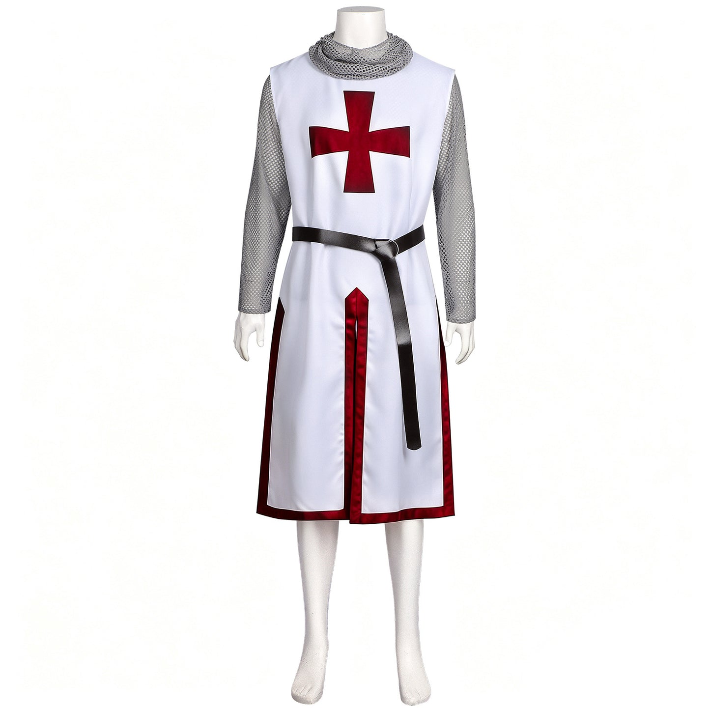 Medieval Knight Costume Mens Hooded Chainmail Look Shirt Halloween LARP Cosplay