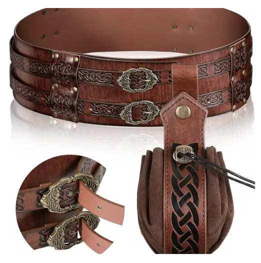 Medieval Viking Wide Belt Faux Leather Celtic Waist Belt LARP Cosplay Costume