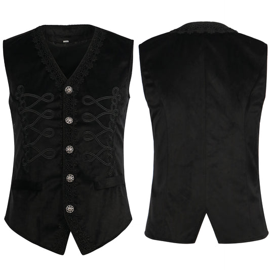 Medieval Embroidered Vest Retro Men's Dress Mental Button up Waistcoat Costume