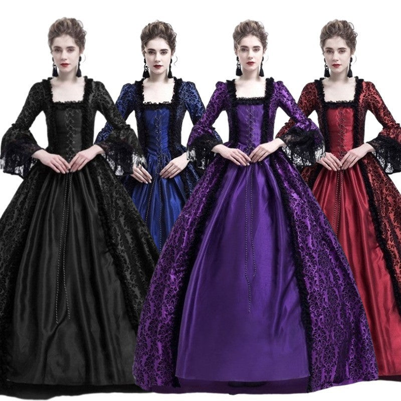 Women’s Vintage Gothic Renaissance Lace Court Dress Medieval Victorian Ball Gown