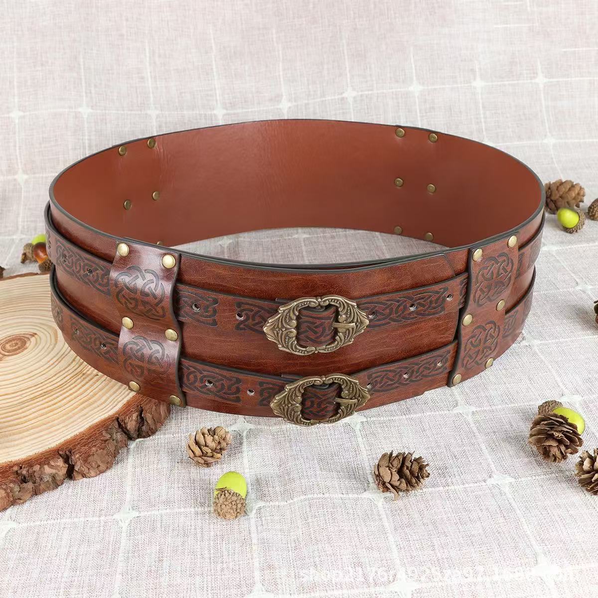 Viking Wide Belt Medieval Faux Leather Armor Knight Corset Sashes LARP Costume