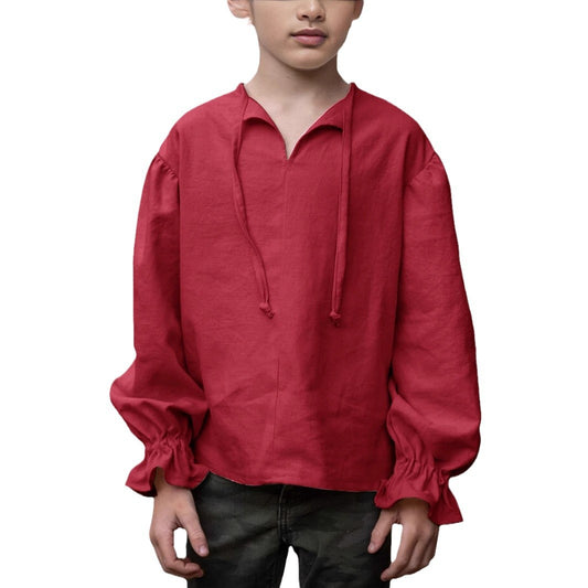 Boys Medieval Pirate Shirt Renaissance Long Sleeve Cotton Costume Top