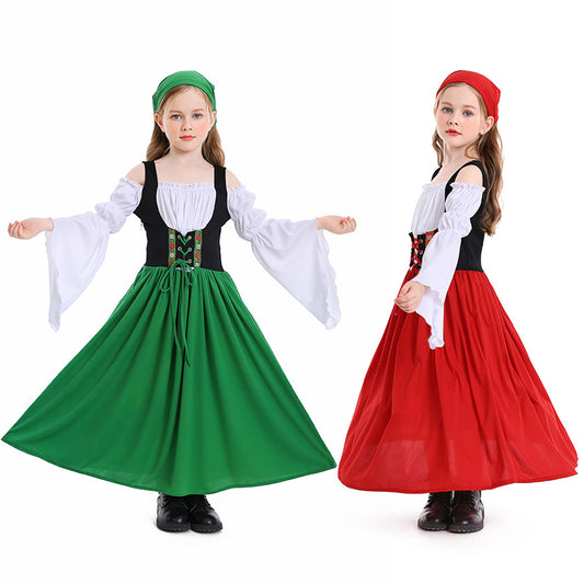 Girls Medieval Princess Dress Renaissance Cosplay Costume 4 Color Skirt