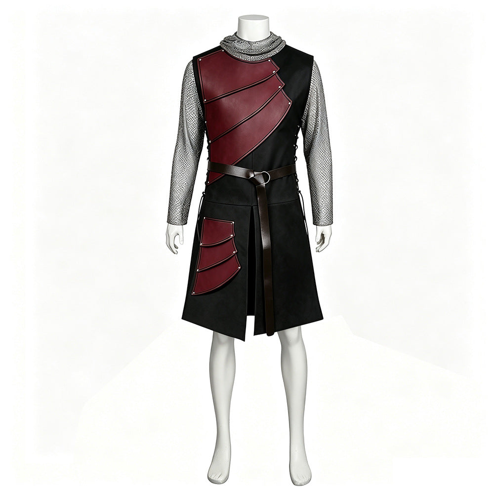 Medieval Knight Costume Mens Hooded Chainmail Look Shirt Halloween LARP Cosplay