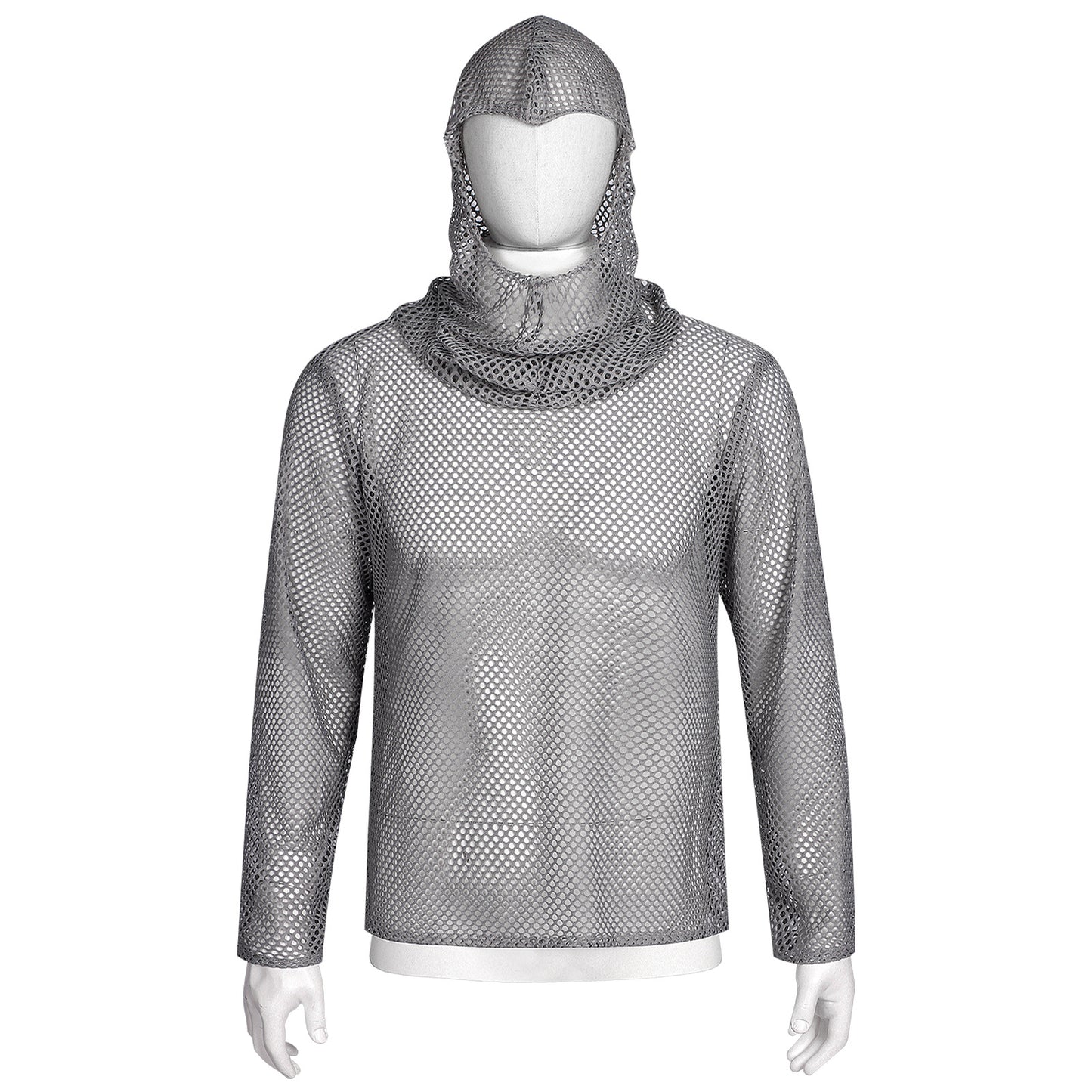 Medieval Knight Costume Mens Hooded Chainmail Look Shirt Halloween LARP Cosplay