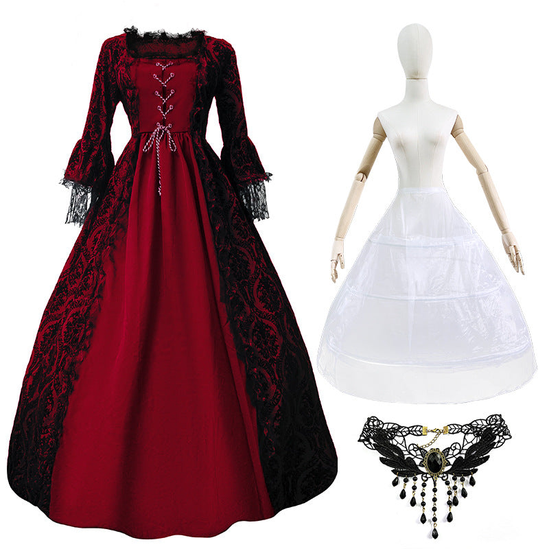 Women’s Vintage Gothic Renaissance Lace Court Dress Medieval Victorian Ball Gown