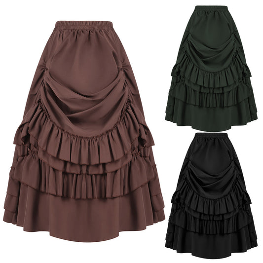 Womens Victorian Gothic Layered Skirt Renaissance Cosplay Party Costume