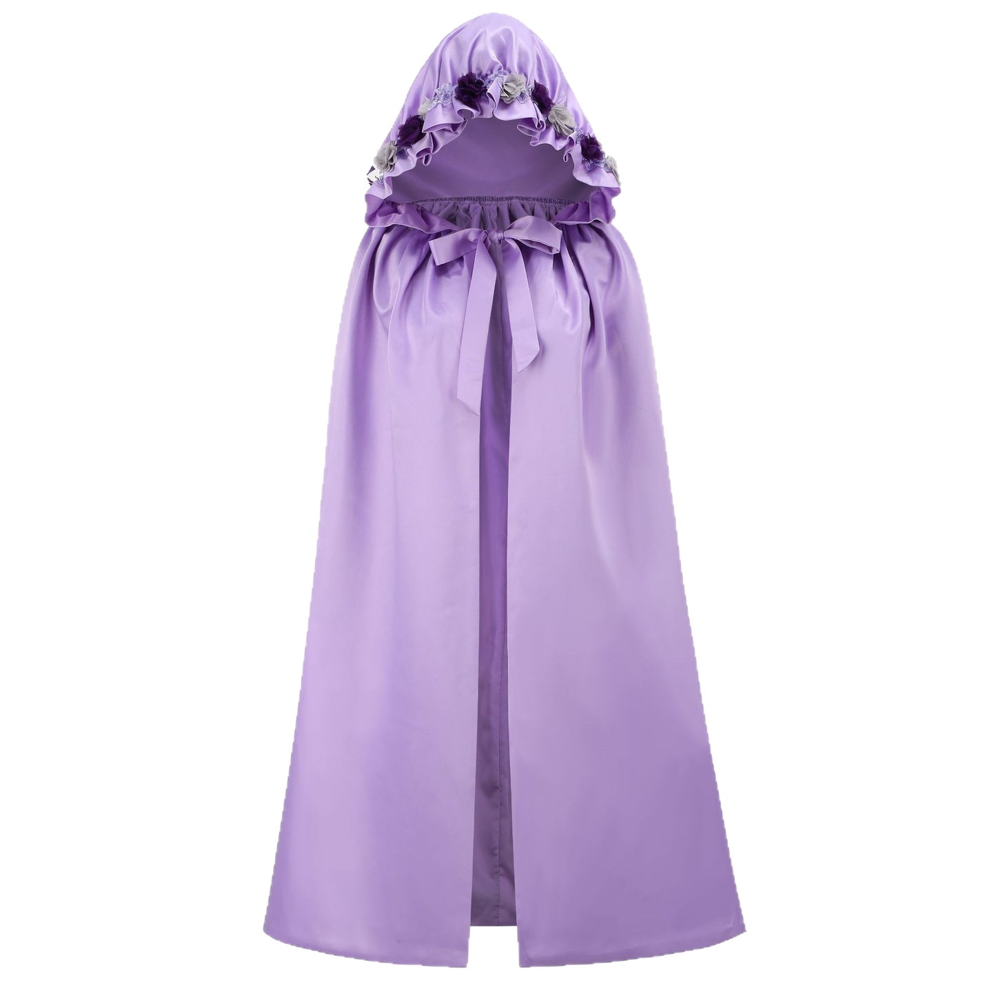 Girls Purple Satin Hooded Cloak Fairy Princess Dress Cape Christmas Cosplay Outfit