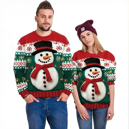 Xmas Ugly Shirt Digital Print Christmas Crew Neck Sweatshirt Top Couple Wear